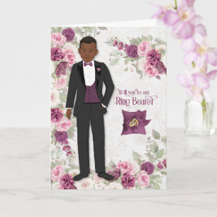Ring Bearer Request Brown Skin Plum Ranunculus Card