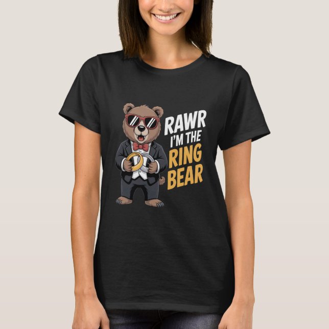 Ring Bearer Ring Security Funny Wedding Party Bear T-Shirt (Front)