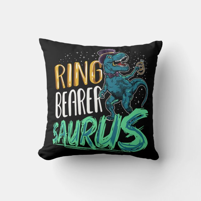 Ring Bearer Saurus T-Rex Dinosaur Wedding Party Throw Pillow (Front)