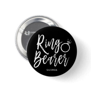 Ring Bearer | Script Style Blk Custom Wedding Button