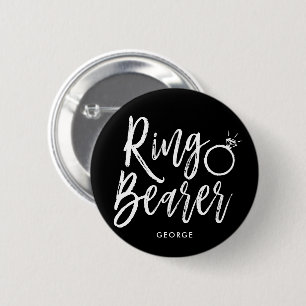 Ring Bearer   Script Style Blk Custom Wedding Button