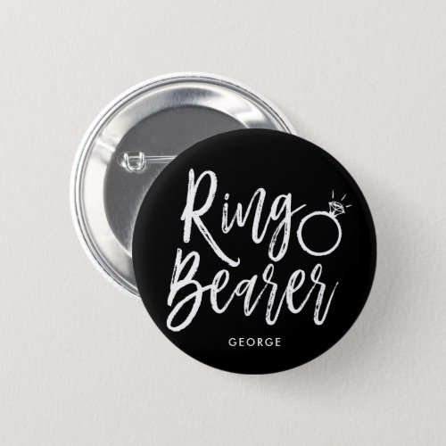 Ring Bearer  Script Style Blk Custom Wedding Button