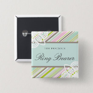 RING BEARER Sweet Garden Stripes Wedding Name Tag Button