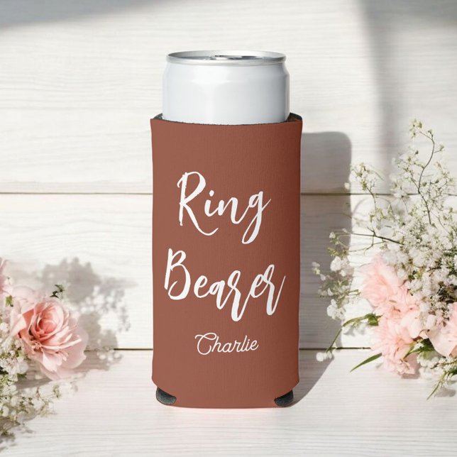 Ring Bearer Terracotta Brown Wedding  Seltzer Can Cooler (Creator Uploaded)