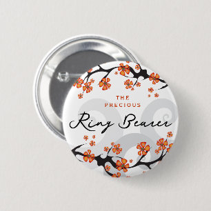RING BEARER Tropical Flower Swirl Wedding Name Tag Pinback Button