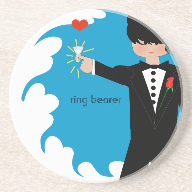 Ring Bearer Tuxedo Big Diamond Damask Edge Coaster (Front)
