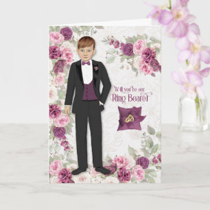 Ring Bearer Wedding Party Request Plum Ranunculus Card