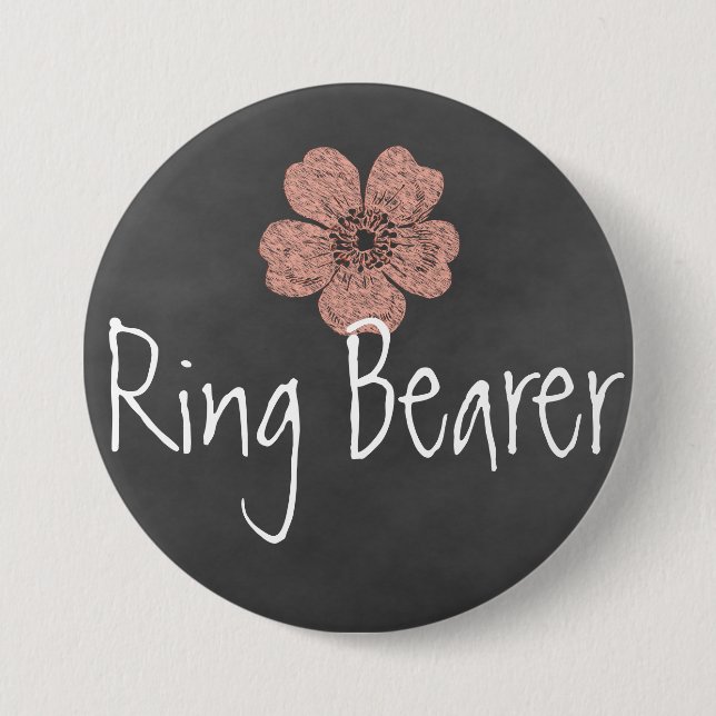 Ring Bearer Wild Peach Roses Chalkboard Pinback Button (Front)