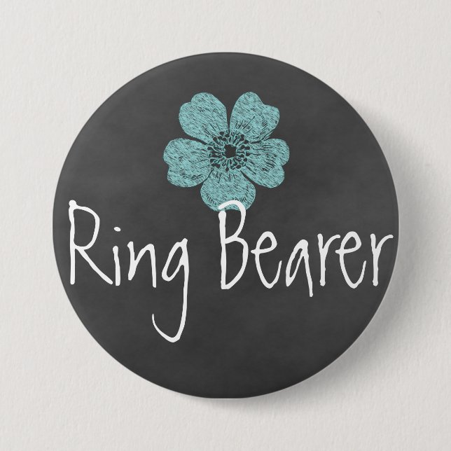 Ring Bearer Wild Teal Roses Chalkboard Pinback Button (Front)