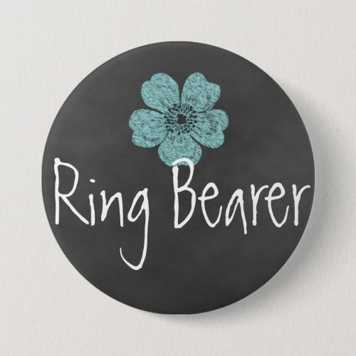 Ring Bearer Wild Teal Roses Chalkboard Pinback Button