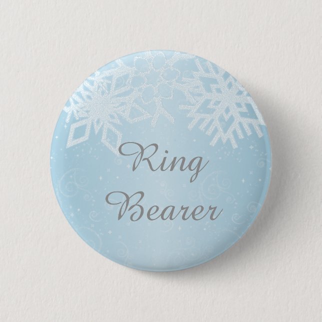 Ring Bearer Winter Snowflakes Pinback Button (Front)
