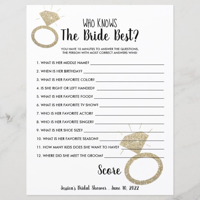 Ring Bling Bridal Shower Who Knows Bride Game (Front)