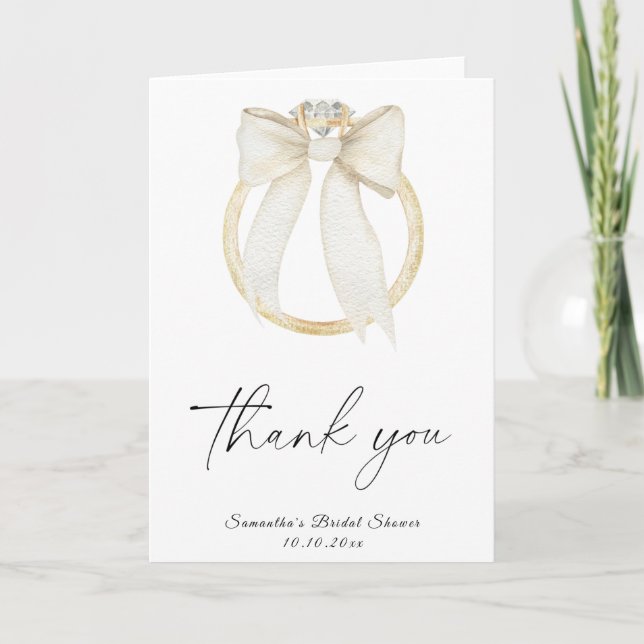 Ring Bow She's tying the knot Bridal Shower thanks Thank You Card (Front)