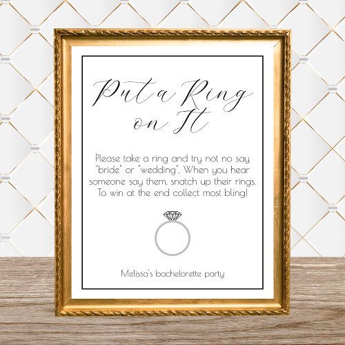 Ring Game Bachelorette Party Elegant Minimalist Poster