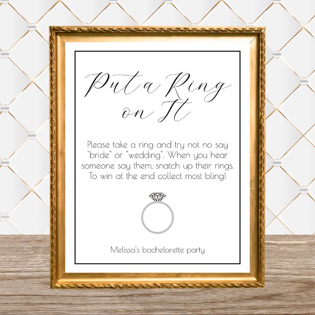 Ring Game Bachelorette Party Elegant Minimalist Poster (ring game bachelorette party ring game bridal shower elegant minimalist black and white)