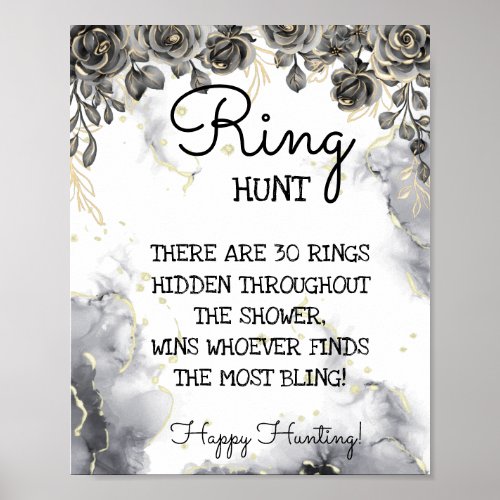 Ring Hunt Black Roses Bridal Shower Game Sign