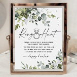 Ring Hunt Bridal Shower Game Sign Greenery Themed<br><div class="desc">Design features mixed watercolor greenery that consists of eucalyptus,  botanical olive branches,  and more. Foliage is styled in various shades of sage,  emerald and light green. You can change the text if you would like to change the rules for this bridal shower game.</div>