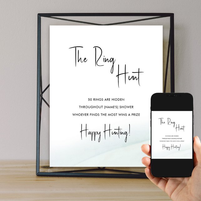 Ring Hunt Bridal Shower Game Soft Green Wash Poste Poster (Ring Hunt bridal shower game poster available to order printed and as a digital download)
