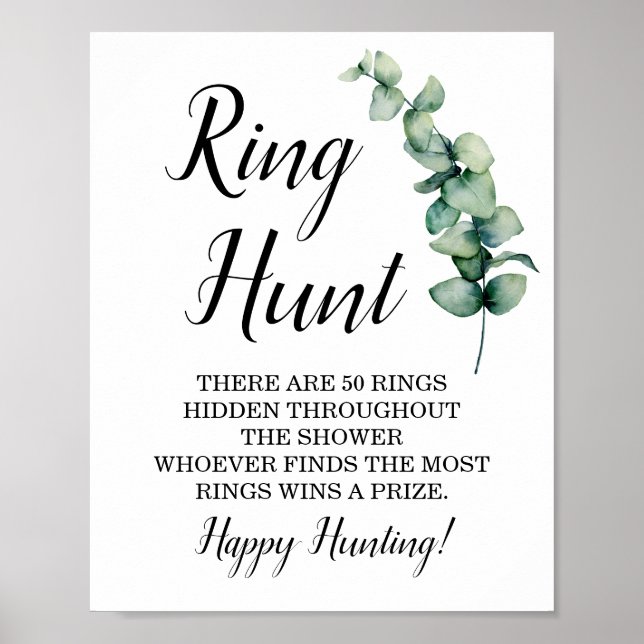 Ring Hunt Eucalyptus Bridal Shower Game Sign (Front)