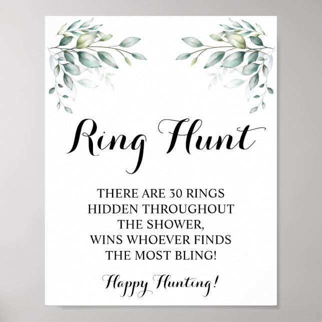 Ring Hunt Eucalyptus Bridal Shower Game Sign (Front)