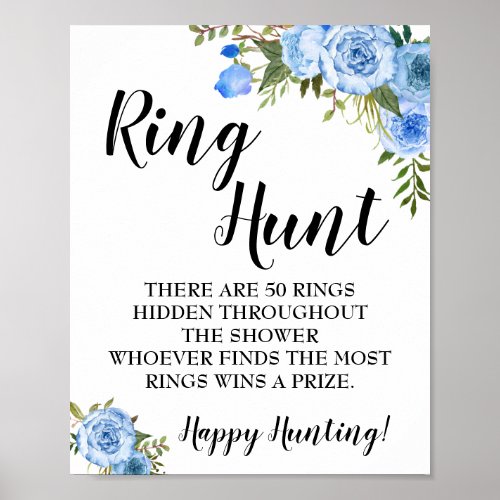 Ring Hunt Game Bridal Shower Blue flowers sign