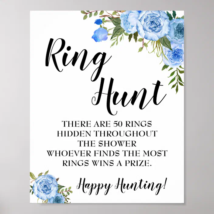 Printable Digital File #156 Ring Hunt Bridal Shower Activity Instant Download Blue Watercolor Roses Printable Game Sign