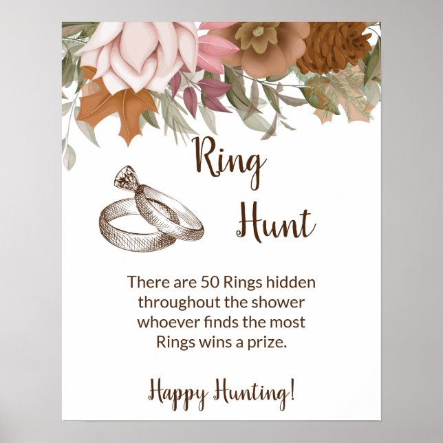 Ring Hunt Game Bridal Shower Boho Autumn Sign (Front)