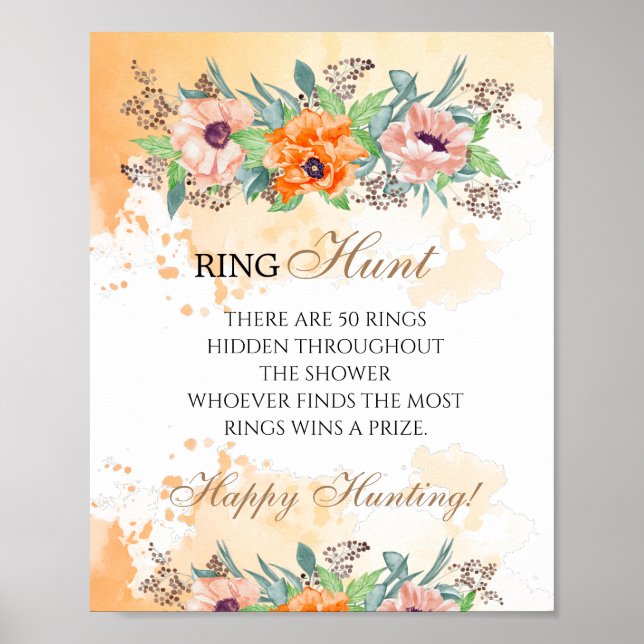 Ring hunt game bridal shower floral wedding poster (Front)