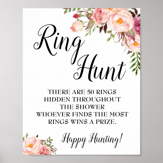 Ring hunt game Bridal shower pink floral wedding Poster