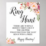 Ring hunt game Bridal shower pink floral wedding Poster<br><div class="desc">Change number of rings into the template, For more customization (change wording, font color, font style ), click on personalize, scroll down and click on link "click to customize further". HOW TO PLAY: Hide plastic rings (sold on most craft stores or party stores) around the shower for the guests to...</div>