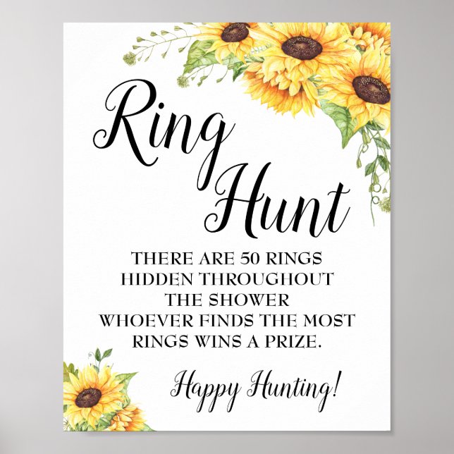 Ring hunt game Bridal shower sunflowers sign (Front)