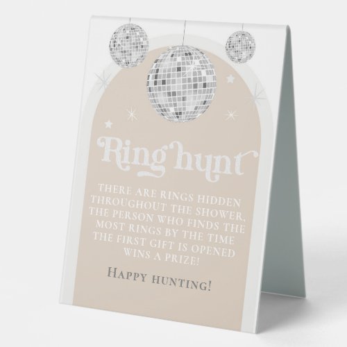Ring Hunt Game Disco Ball Bridal Shower Table Tent Sign