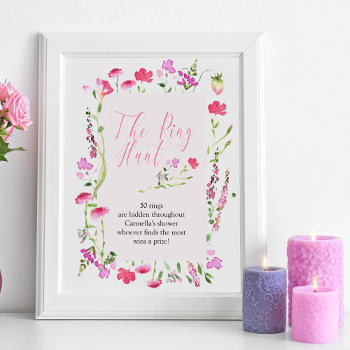 Ring Hunt Game Pink Wildflower Bridal Shower Poster by darlingandmay at Zazzle
