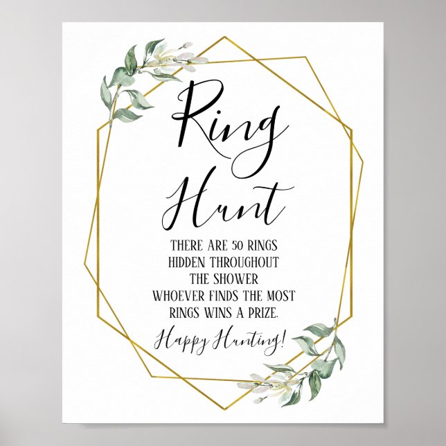 Ring hunt greenery bridal shower game sign (Front)