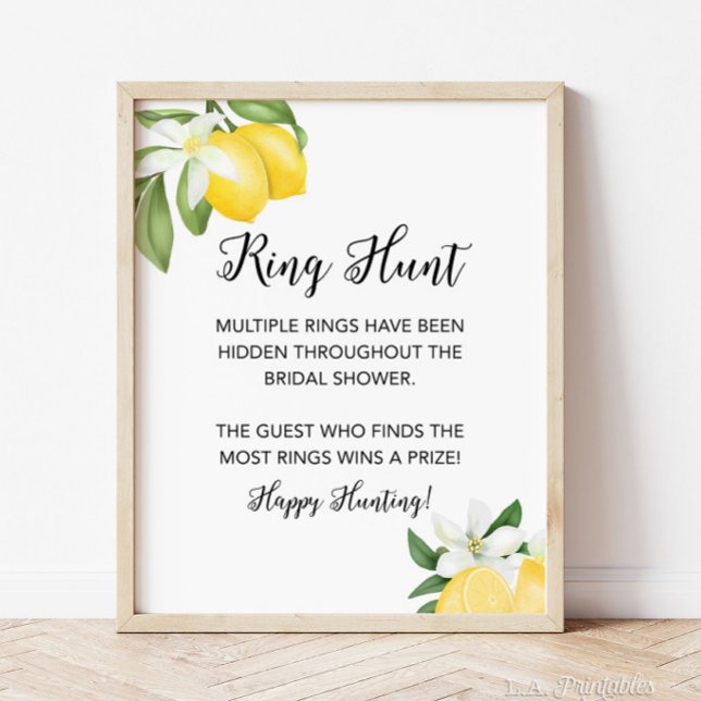 Ring Hunt Lemon Citrus Bridal Shower Game Sign (Ring Hunt Bridal Shower Game Sign, Lemon Citrus Theme)
