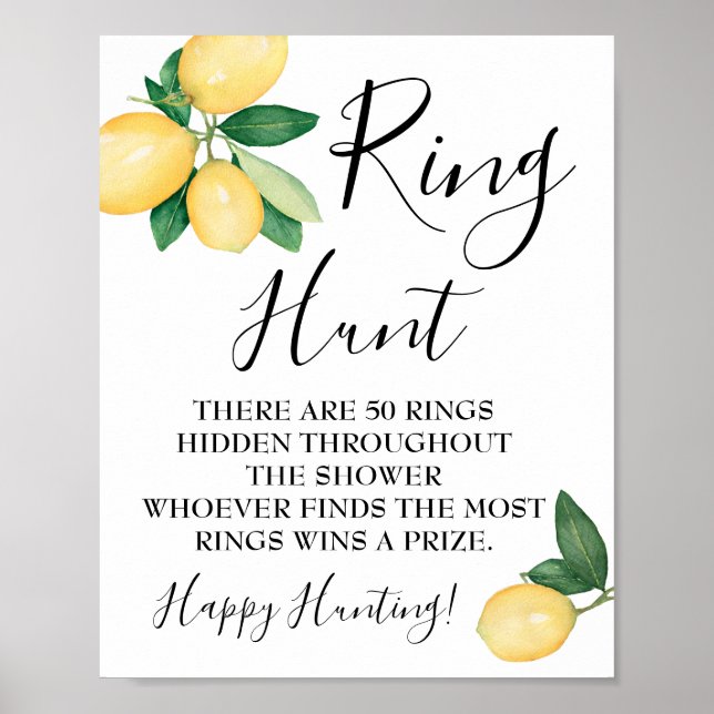 Ring Hunt Lemons Bridal Shower game sign (Front)
