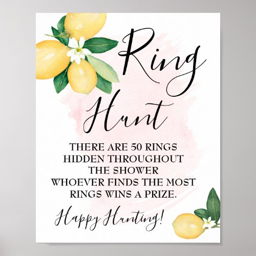 Ring Hunt Lemons Pink Bridal Shower Game sign