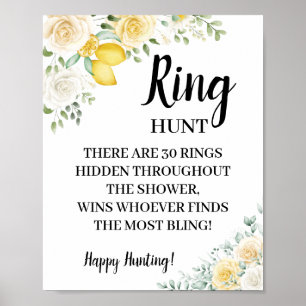 Ring Hunt Lemons & Roses Bridal Shower Game Sign