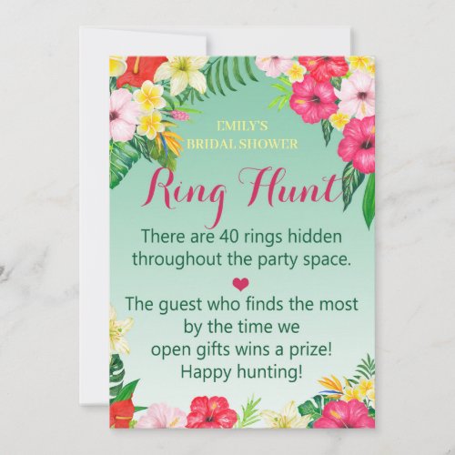 Ring Hunt Luau Bridal Shower Game 5x7 Invitation