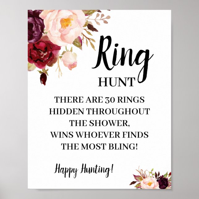 Ring Hunt Marsala Bridal Shower Game Sign (Front)