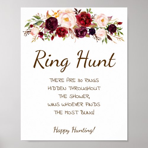 Ring Hunt Marsala Flowers Bridal Shower Game Sign