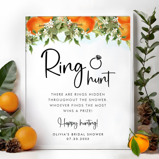 Ring Hunt Orange Bridal Shower Game Card Poster (Creator Uploaded)