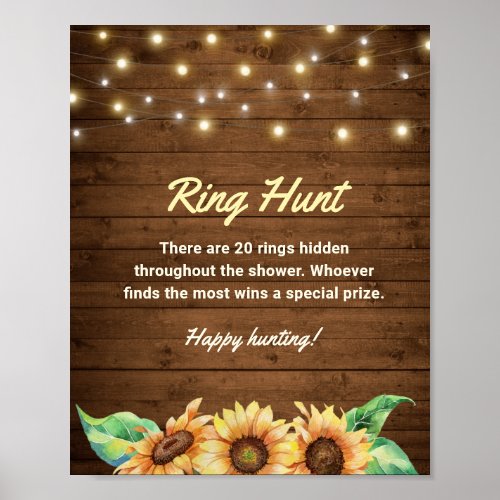 Ring Hunt Rustic Sunflower Bridal Wedding Shower Poster