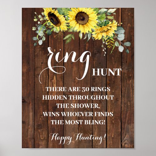 Ring Hunt Sunflowers Bridal Shower Game Sign