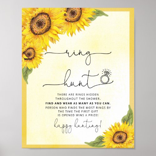 Ring hunt sunflowers bridal shower game sign