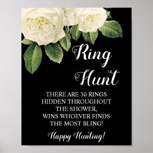 Ring Hunt White Roses Bridal Shower Game Sign