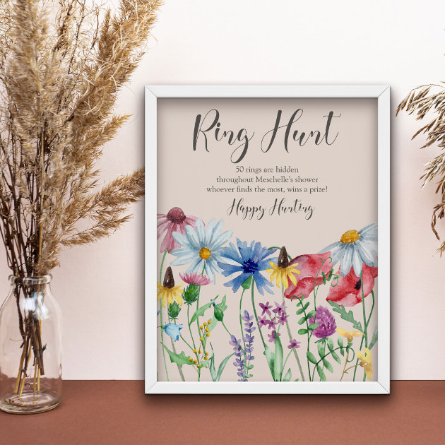 Ring Hunt Wildflower Charm Bridal Shower Game Poster | Zazzle