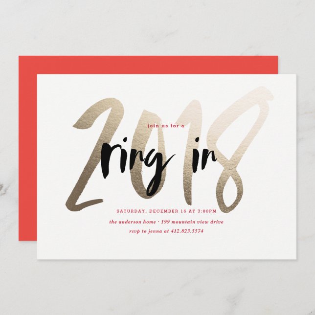 Ring in 2018 New Year Party Invitation (Front/Back)