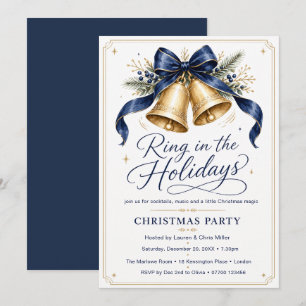 Ring in the Holidays Christmas Party Navy Gold Invitation