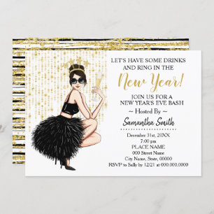 Ring In The New Year and Have a Drink Glitter Invitation